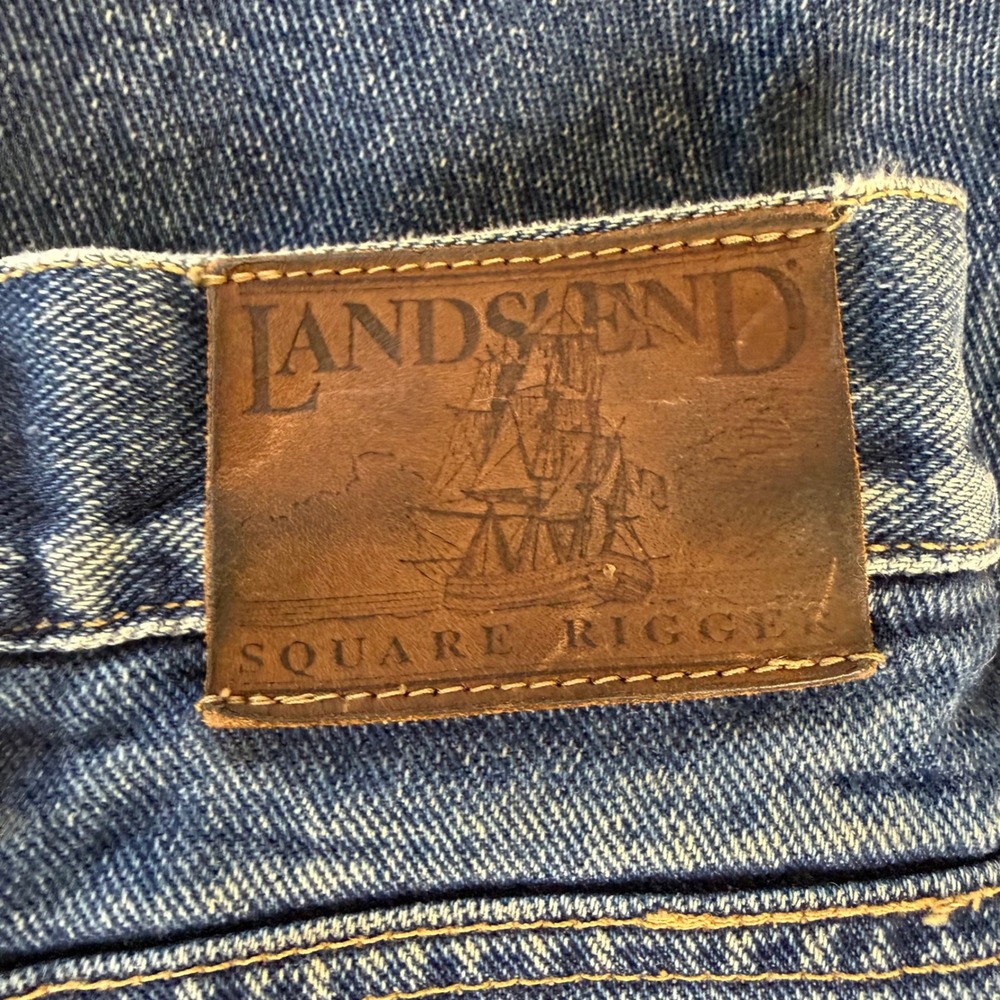 Lands End Square Rigger Flannel Lined Jeans Mens 38x29 Blue Plaid Denim Straight - Picture 4 of 8